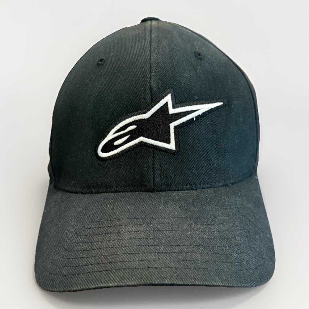 Alpinestars Mens Black FlexFit Fitted Embroidered Logo Stretched Hat Size L/XL